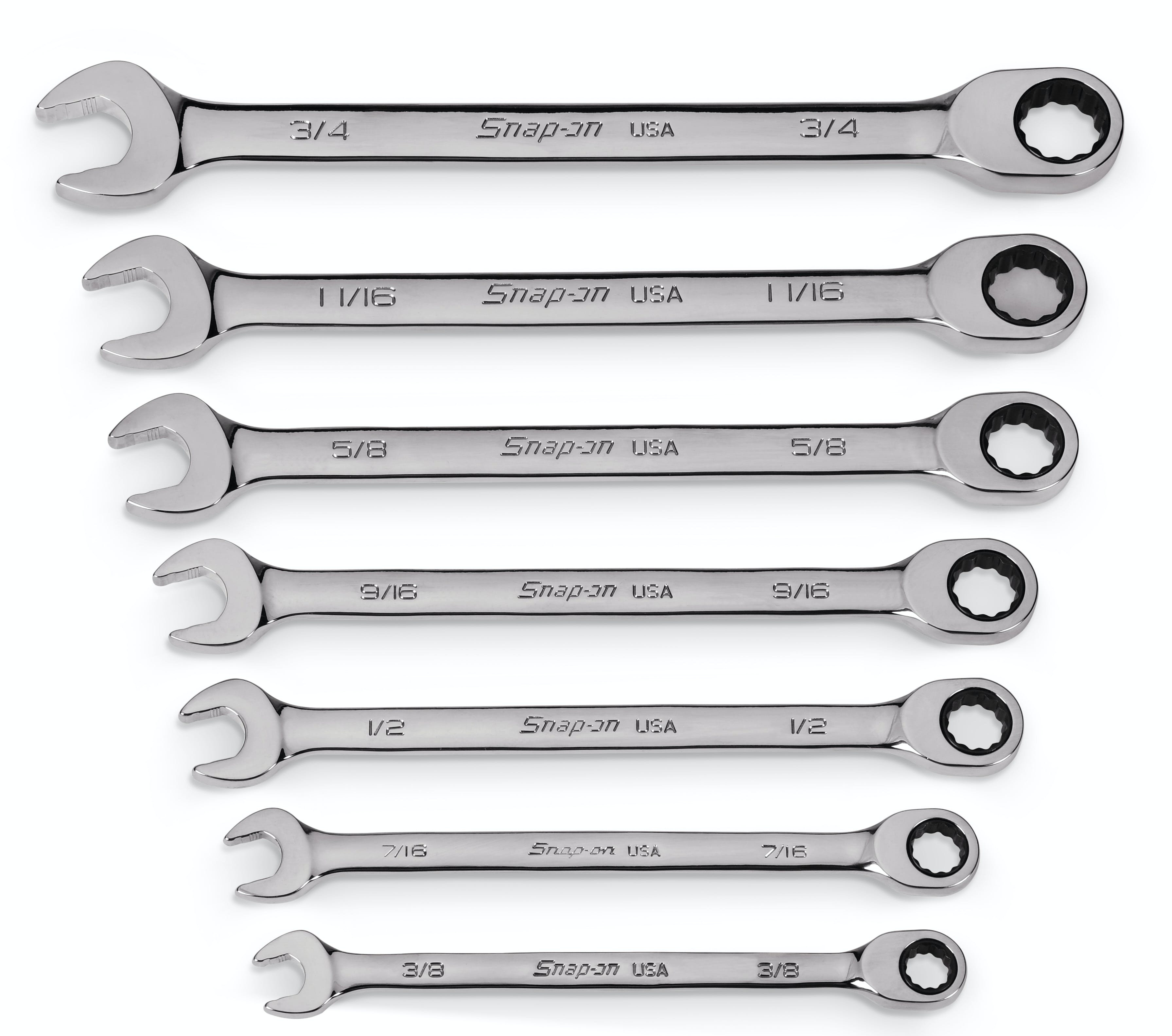 7 pc SAE Flank Drive® Plus Non-Reversible Ratcheting Combination Wrench Set (3/8-3/4 7 pc SAE Flank Drive® Plus Non-Reversible Ratcheting Combination Wrench Set (3/8-3/4